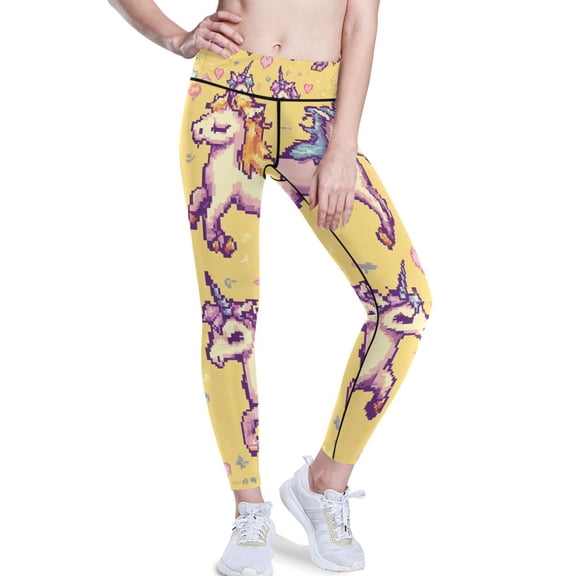 Ckdifva Pixel Unicorns Yoga Pants with Pockets for Women Workout Athletic Yoga Leggings