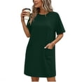 thumbnail image 6 of Summer Dress for Women Plus Size Fashion Casual Solid Short Sleeve Round Neck Bandage Mini Dress with Pockets, 6 of 7