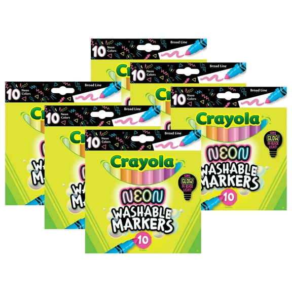 Crayola Washable Neon Broad Line Markers, 10 Per Pack, 6 Packs