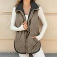 thumbnail image 5 of Women's Fleece Lined Sleeveless Vest, Full Zip Waistcoat, Winter Thermal Padded Gilet, Casual Quilted Vest, Adjustable Drawstring Waist, Side Pockets, Warm Body Warmer Vest Khaki XL, 5 of 8