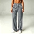 thumbnail image 4 of Bxsruta Women Track Pants Drawstring Elastic Waist Wide Leg Lounge Running Training Trousers, 4 of 8