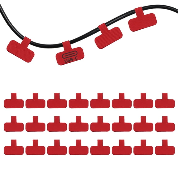 Uxcell 24Pcs Cable Labels Tags, 2.4" Write on Wire Tags Cord Labels Hook Loop Rectangle Cable Ties for Electronics Organize Wire Classify Identification Management, Red