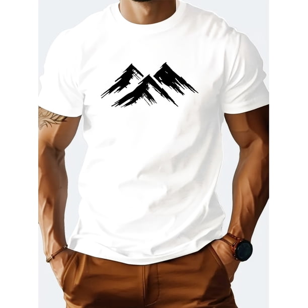Camiseta informal de cuello redondo para hombre con estampado de montaña, tejido de punto ligeramente elástico, corte regular, estilo veraniego, camisetas informales.