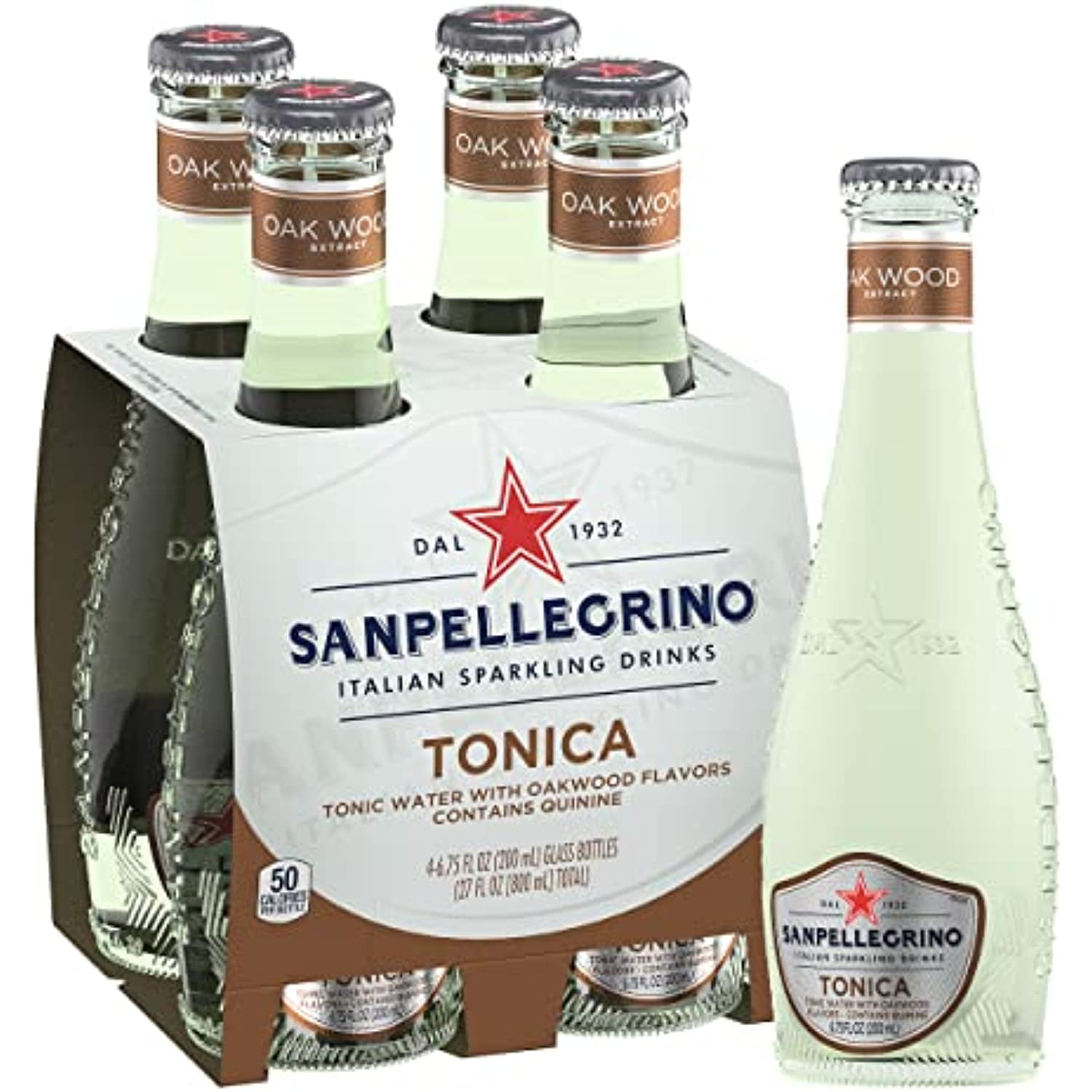Sanpellegrino Italian Sparkling Drink, Tonica Oakwood Flavor Mixer, Tonic Water, 6.75 Fl. Oz., Glass Bottles, (Pack Of 4)