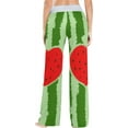 thumbnail image 4 of Women's Striped Watermelon Red Carved Heart Pajama Pants, Casual Pajama Bottoms Lounge Pants Wide Leg, 4 of 7