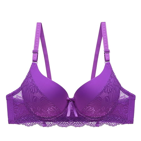 Bigersell Comfortable Push up Bras for Women Clearance Women s Solid Color Ring Oversized Gathering Underwear Daily Bra Balconette Bra Style F-1112 Purples S