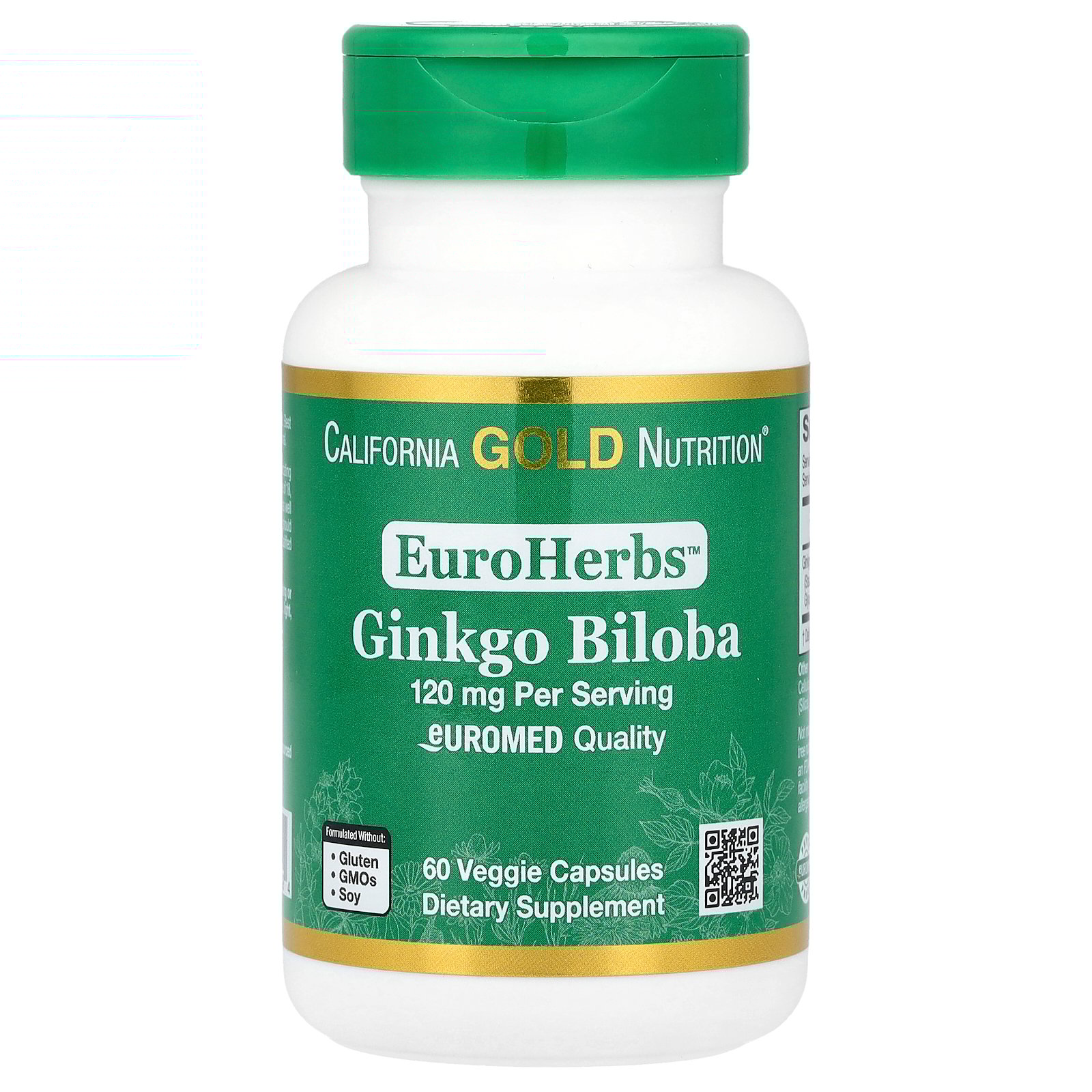 California Gold Nutrition EuroHerbs™, Ginkgo Biloba Extract, Euromed Quality, 120 mg, 60 Veggie Capsules