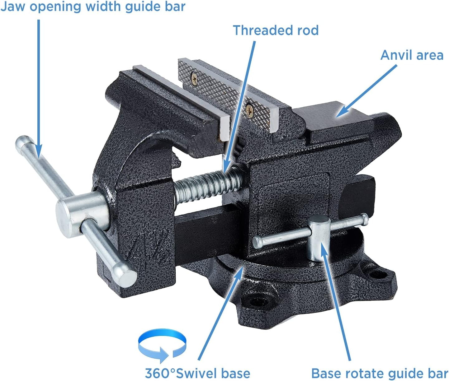 Gloppers Black Bench Vises, 4-1/2"Jaw Width with Swivel Base Table Vise Clamps