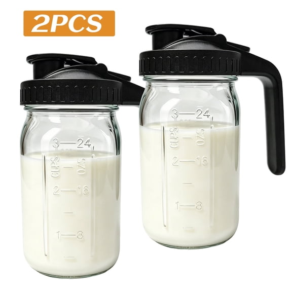 WLGJL 2pack of 32oz Glass Pitcher with Lid - 1 Quart Breastmilk Pitcher Double Leak Proof, Creamer Container for Sun Tea, Juice, Cold Brew Coffee, Breastmilk Storage Container （Black）