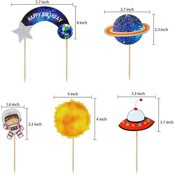 45 piezas de decoración para cupcakes del espacio exterior, suministros para fiestas de planetas, decoraciones de cumpleaños, decoración de cupcakes de astronauta de cohetes, parte temática de la nave Afortunado Sencillez