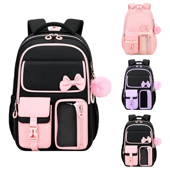 Black Backpack, School Backpack for hers, Cute Bow Bookbag for Women for Elementary Middle High School Student