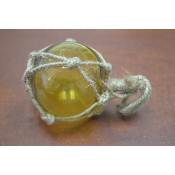 Reproduction Yellow Glass Float Ball With Fishing Net 3"