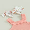 thumbnail image 4 of Infant Baby Girl Clothes Summer Outfits Strap Sleeveless Ribbed Romper Rainbow Ruffle Shorts Headband Set 0-3 Months, 4 of 7