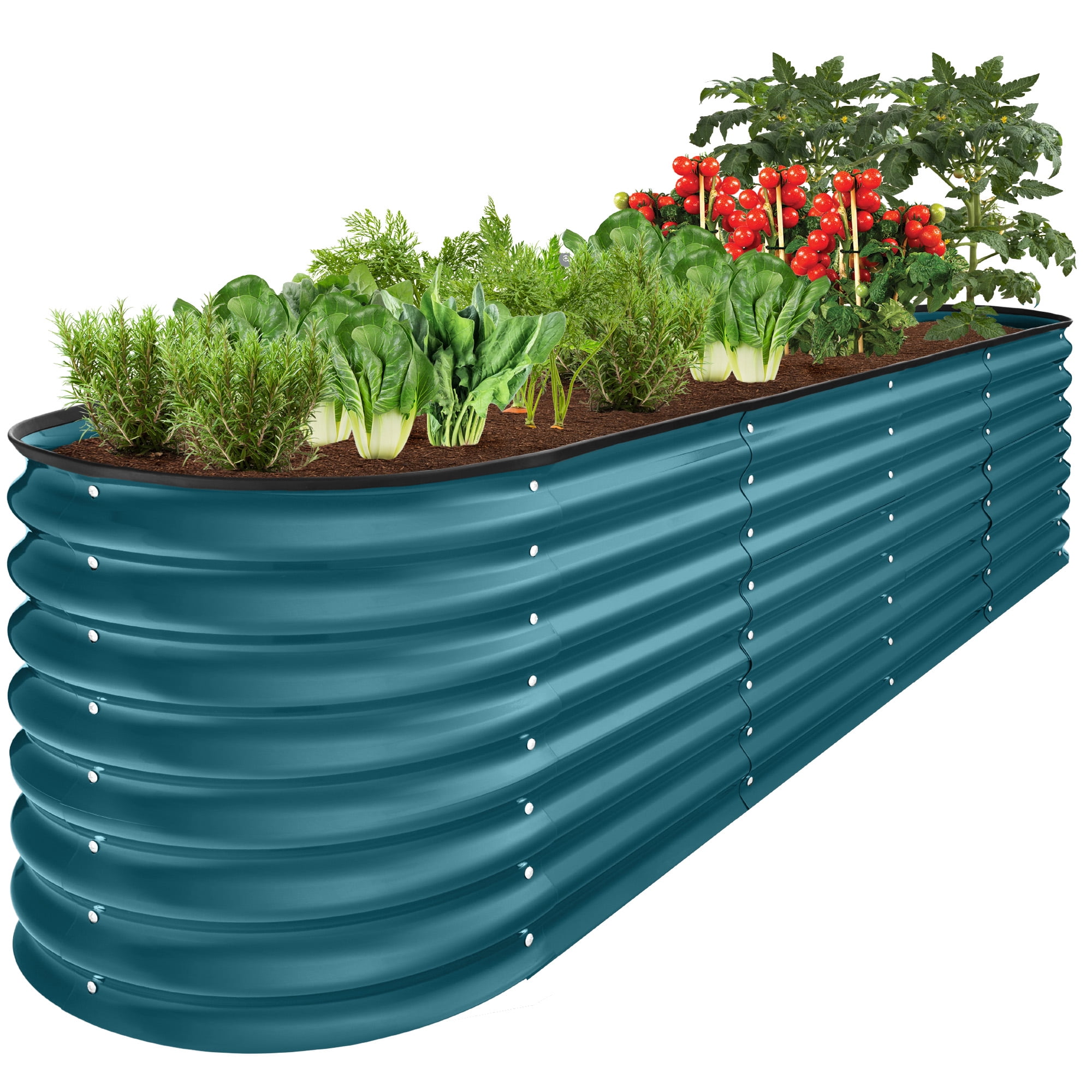 Best Choice Products 8x2x2ft Metal Raised Garden Bed, Oval Outdoor Planter Box w/ 4 Support Bars - Peacock Blue