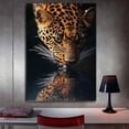 thumbnail image 3 of Mudket Framed Ready to Hang Leopard Canvas Wall Art, Jungle Safari Cheetah Animal Print Wall Decor, Water Reflection Cheetah Poster for Living Room Man Cave Office Decor - 36"L x 24"W, 3 of 10