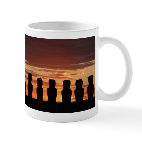 CafePress - Easter Island Moai At Sunrise Mugs - 11 oz Ceramic Mug - Novelty Coffee Tea Cup