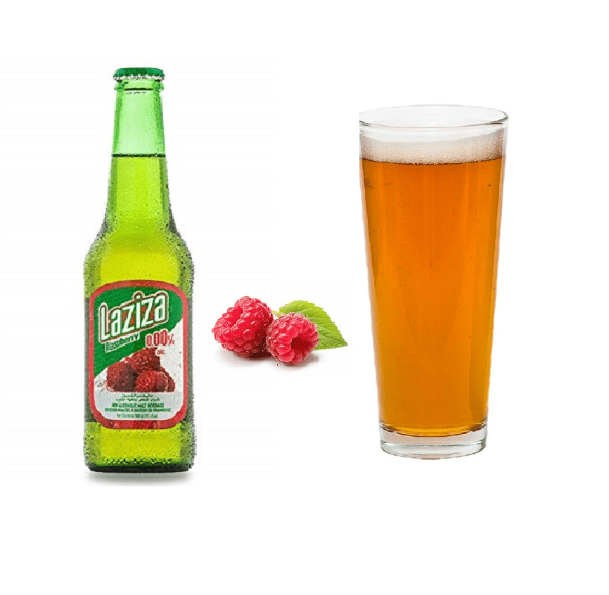 Laziza Raspberry Flavor Malt Beverage, One 6-Pack 11 fl. oz. (330ml) Glass Bottles