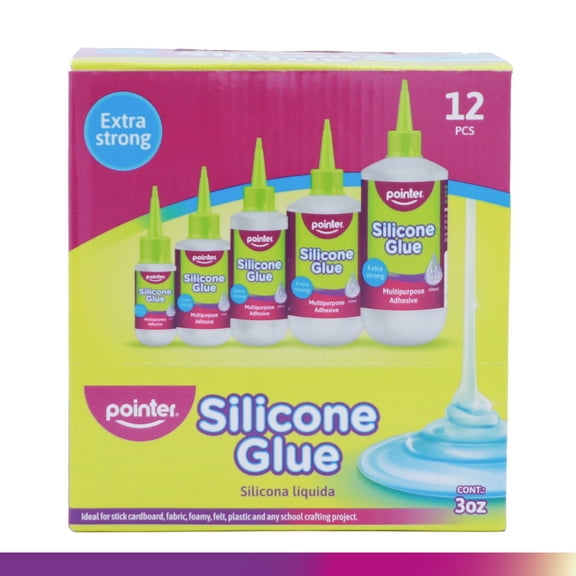 Pointer Extra Strong Silicone Glue, Fast-Drying, 30–60 Minute Dry Time, 3 oz (100 mL) Bottles, 12 Pack