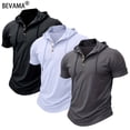 thumbnail image 2 of Men's T Shirt Summer Slim Fitness Hooded Short-Sleeved Tees Male Lightweight Hoodie Fitness Breathable Sports Tops, 2 of 10