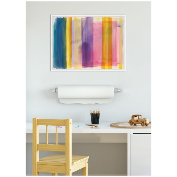 Kate and Laurel Vibrant Lines II Framed Canvas Wall Art by Amy Lighthall 24 x 18 Sylvie White, Modern, Abstract Art for Wall Decor, Living Room, Bedroom