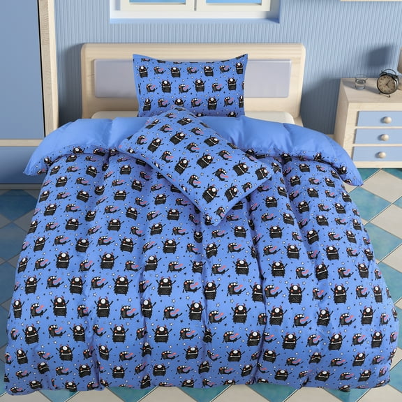 REGALWOVEN 3 Piece Kids Duvet Cover Set Brushed Polyester Black Cartoon Print Queen