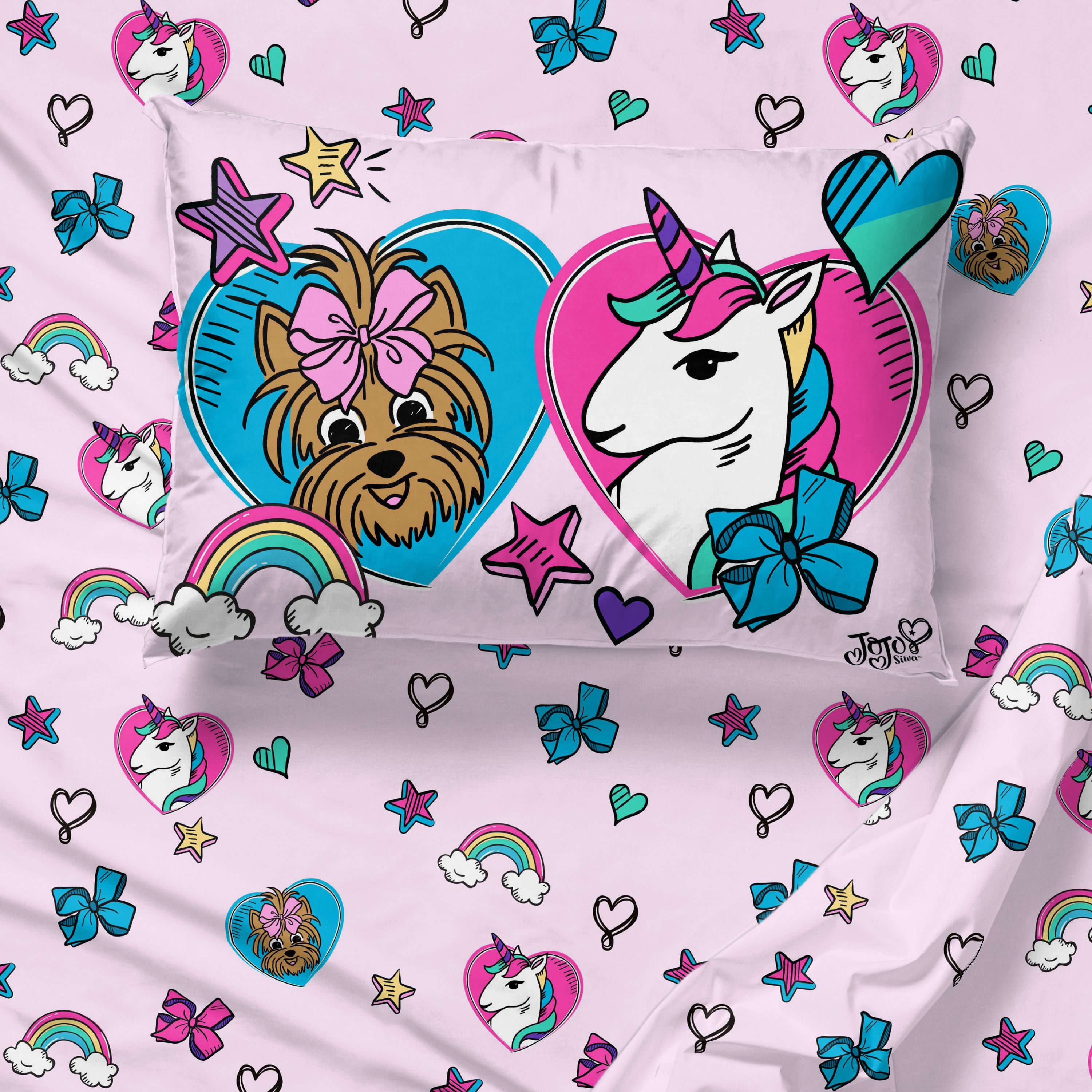 Jojo Siwa 5-Piece Unicorn Shine Striped Kids Bedding Set w/ Reversible Pink Bows Comforter