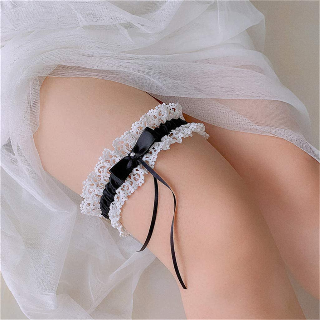 WEILYDF Elegant Bow Garter Lace Leg Band Belt Foot Decor Thigh Ring Ornaments for Wedding Bridal Party,Black 