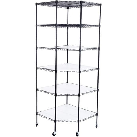 

mytunes 6-Tier Corner Shelf Metal Standing Corner Storage Rack Display Wire Shelving Unit Corner Rack Corner Shelving with Wheels for Living Room Bathroom Kitchen