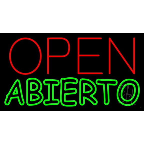 Red Open Abierto LED Neon Sign 20 x 37 - inches, Black Square Cut Acrylic Backing, with Dimmer - Bright and Premium built indoor LED Neon Sign for restaurant window and interior decor.