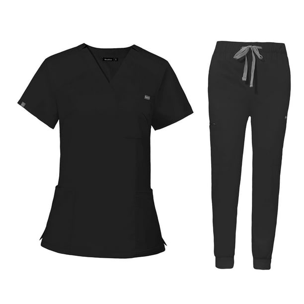 Uniforme de Enfermería Jinwen Overoles Corto Unisex Negro M