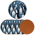thumbnail image 2 of Penguin Cool Round Microfiber Leather Coasters 6PCS - 11x11 cm/4.3x4.3 in - Set of Stylish Drink Mats for Home and Office, 2 of 6
