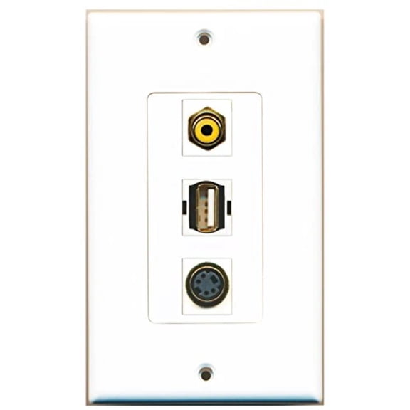 RiteAV - 1 Port RCA Yellow and 1 Port USB A-A and 1 Port S-Video Decorative Wall Plate Decorative