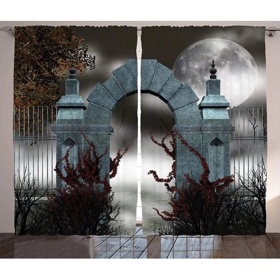 Gothic Curtains Medieval Stone Gate with Fog Full Moon Pattern Living Room Decoration Curtains Bedroom Window Drapes