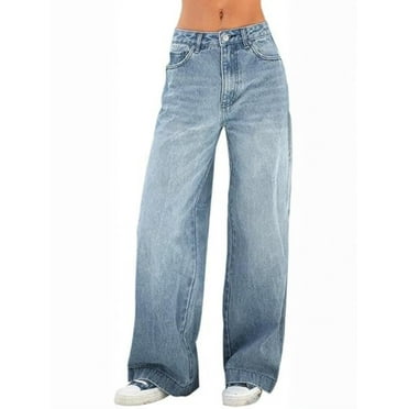EMMIOL Women's Vintage Y2K Wide Leg Jeans 90s Baggy Boyfriend Style Denim Pants,Low Rise Loose Fit Jeans