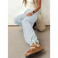 thumbnail image 2 of DOKOTOO Womens Drawstring Striped Pants Loose Elastic Waist Wide Leg Pants Trousers Casual Comfy Lounge Pants Trousers with Pockets, 2 of 7