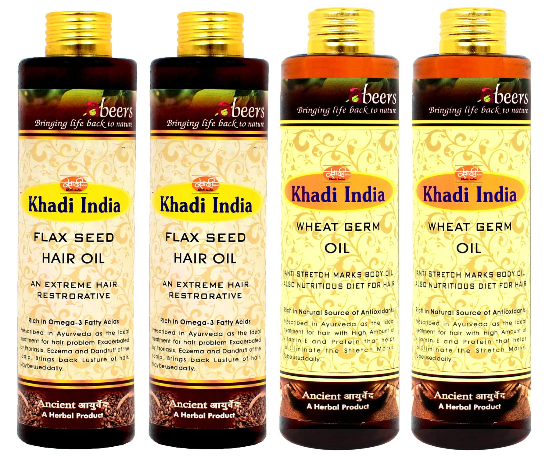 Khadi Abeers Flax Seed & Wheat Germ Hair Oil, 225 Ml (Pack Of 4