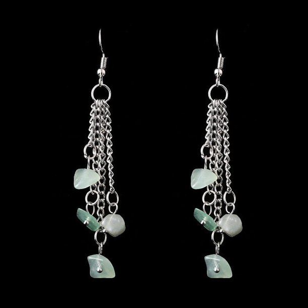 Nvzi Pendientes de piedra natural personalizados, pendientes de borlas de cadena multicapa de piedra de cristal natural hechos a mano (verde)