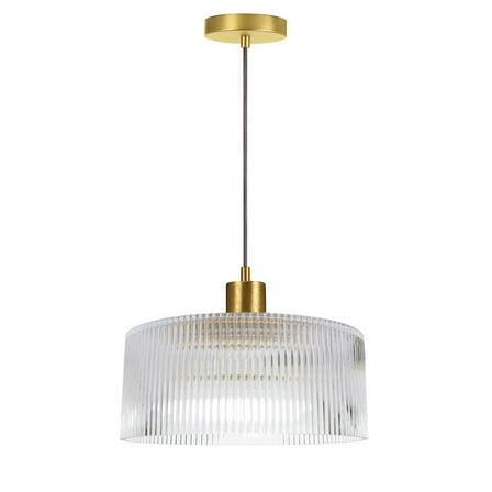 Dainolite 1 Light Pendant in Aged Brass w/ Fluted Glass