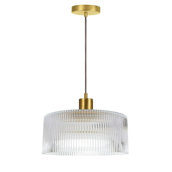 Dainolite 1 Light Pendant in Aged Brass w/ Fluted Glass
