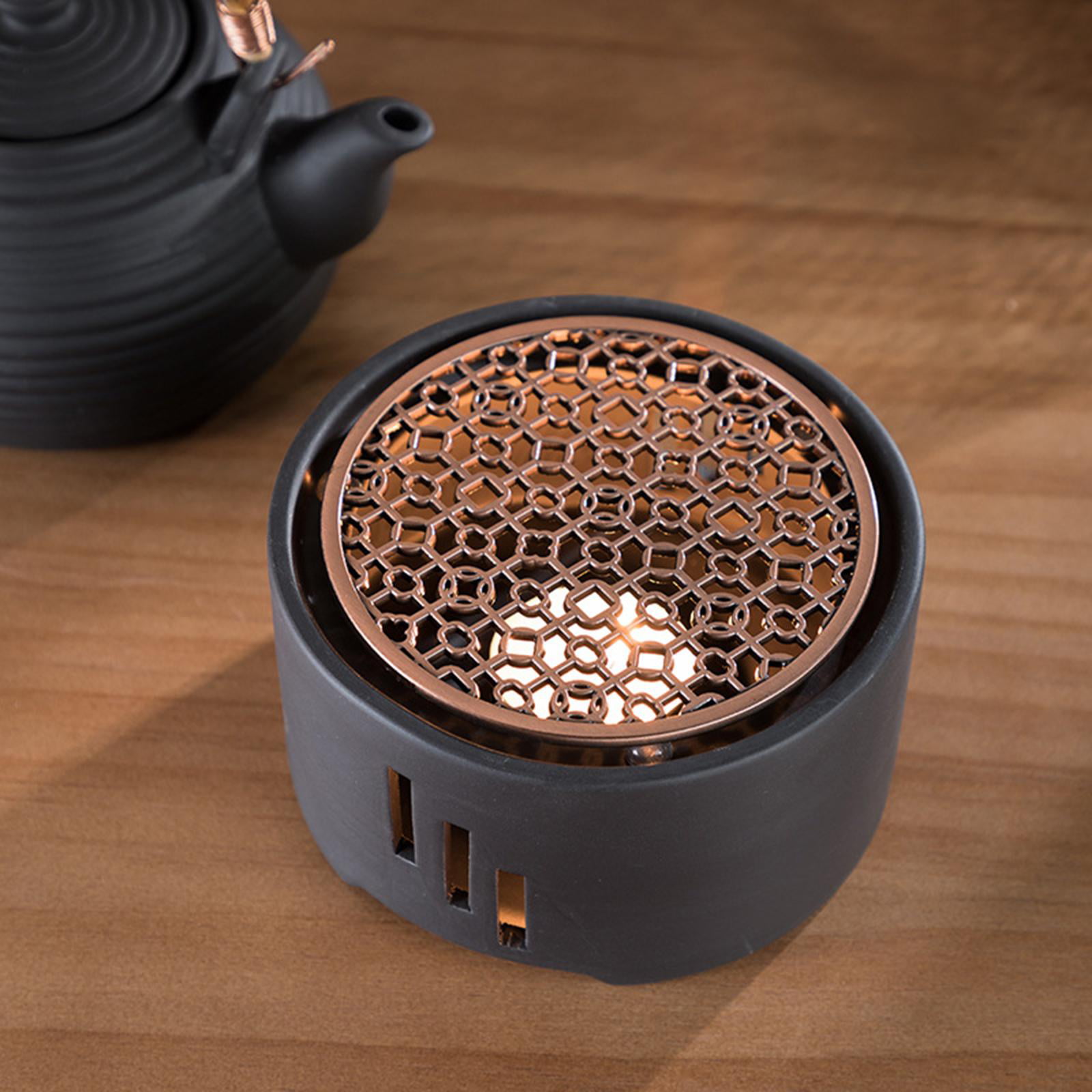 Teapot Warmer Tea Coffee Warmer Base Ceramic Heater with Spoon Lid and  Candle Holder Small Electric Tea Kettle with Keep Warm Function for Home  and