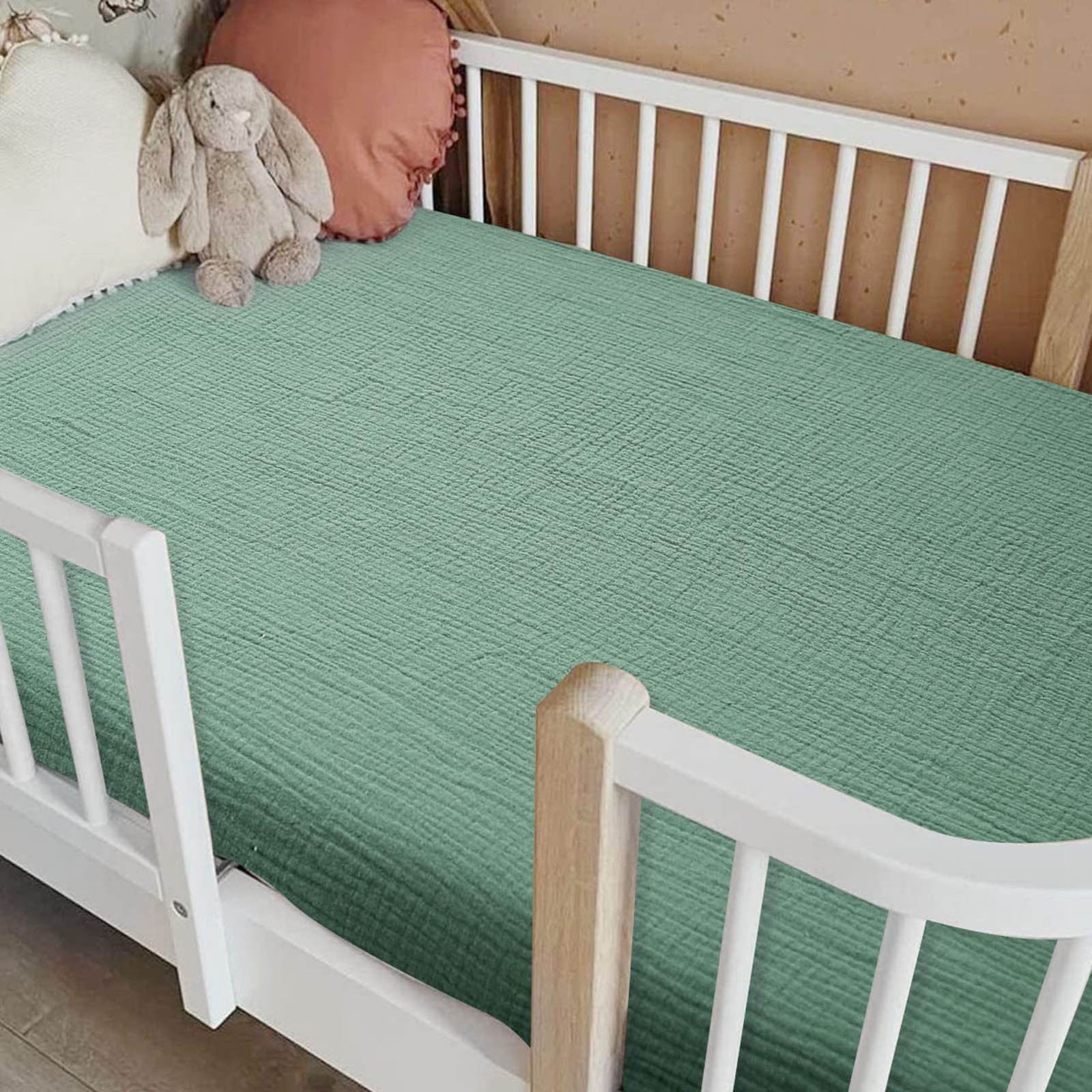 Four-Piece Muslin Crib Set Soft Mattress Sheets Breathable Comfortable Nursery Bedding For Baby Boys Girls