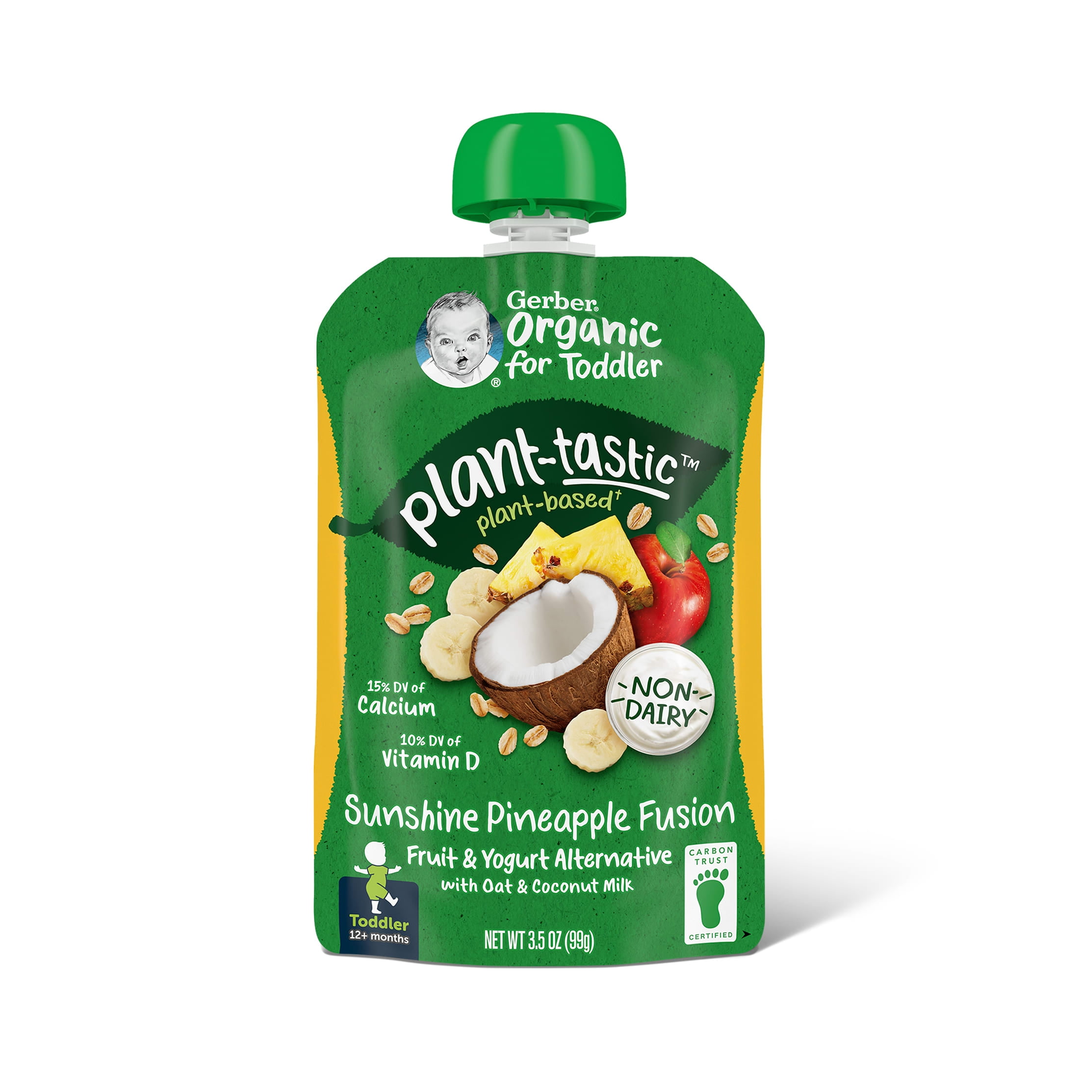 Gerber Toddler Baby Food, Sunshine Pineapple Fusion, Fruit and Yogurt Alternative with Oat and Coconut Milk, 3.5 oz 12 ea