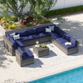 thumbnail image 6 of Clouddwell 11 Piece Patio Furniture Set Wicker Rattan Patio Conversation Set Outdoor Sectional Sofa Set with Coffee Table and Blue Cushions(Waterproof Cover Included), 6 of 6