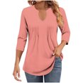 thumbnail image 2 of Sheghy Going Out Tops for Women Plus Size Sleek Printed V Neck Three Quarter Sleeve Wrinkle Stripe Pullover Tunic Pink XL, 2 of 6