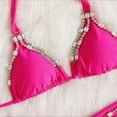 thumbnail image 4 of Cómodos accesorios de metal Diamante de imitación Traje de baño dividido para mujer Bikini de vacaciones Traje de baño con cordones de color liso OAVQHLG3B Store  lin121212, 4 of 4