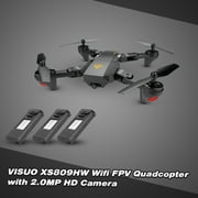 VISUO XS809HW Wifi FPV 2.0MP 120° FOV Wide Angle Foldable Selfie Drone Height Hold RC Quadcopter G-Sensor RTF Extra Two Battery