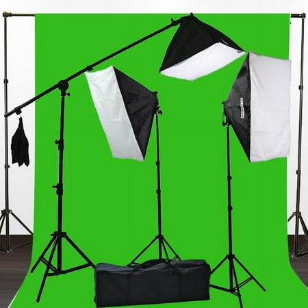Image of ChromaKey Green Screen Video Photography Boom Stand 3200K Lighting Background Support Kit