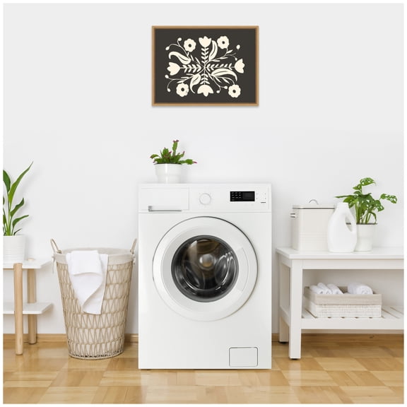 Kate and Laurel Framed Canvas Wall Art Print Aurelia Black Cream 012 by Vicky Yorke, 24 x 18 Sylvie Natural Frame, Vintage, Abstract Art for Wall Decor