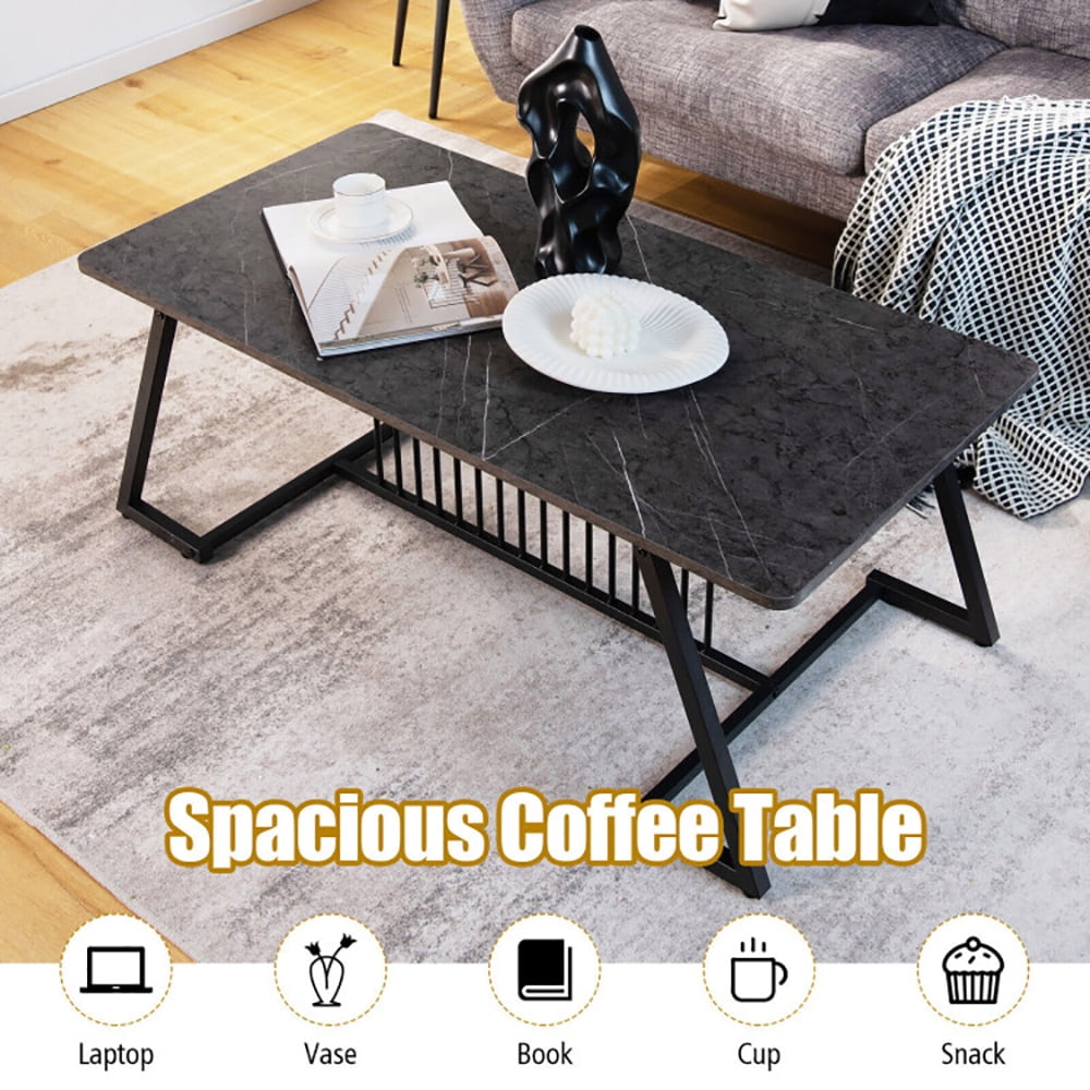 Finihen Coffee Table, Rectangular Coffee Table, 48 Inch Modern Style Coffee Table with Spacious Tabletop, for Living Room, Reception Room, Black Finihen Coffee Table, Rectangular Coffee Table, 48 Inch Modern Style Coffee Table with Spacious Tabletop, for Living Room, Reception Room, Black