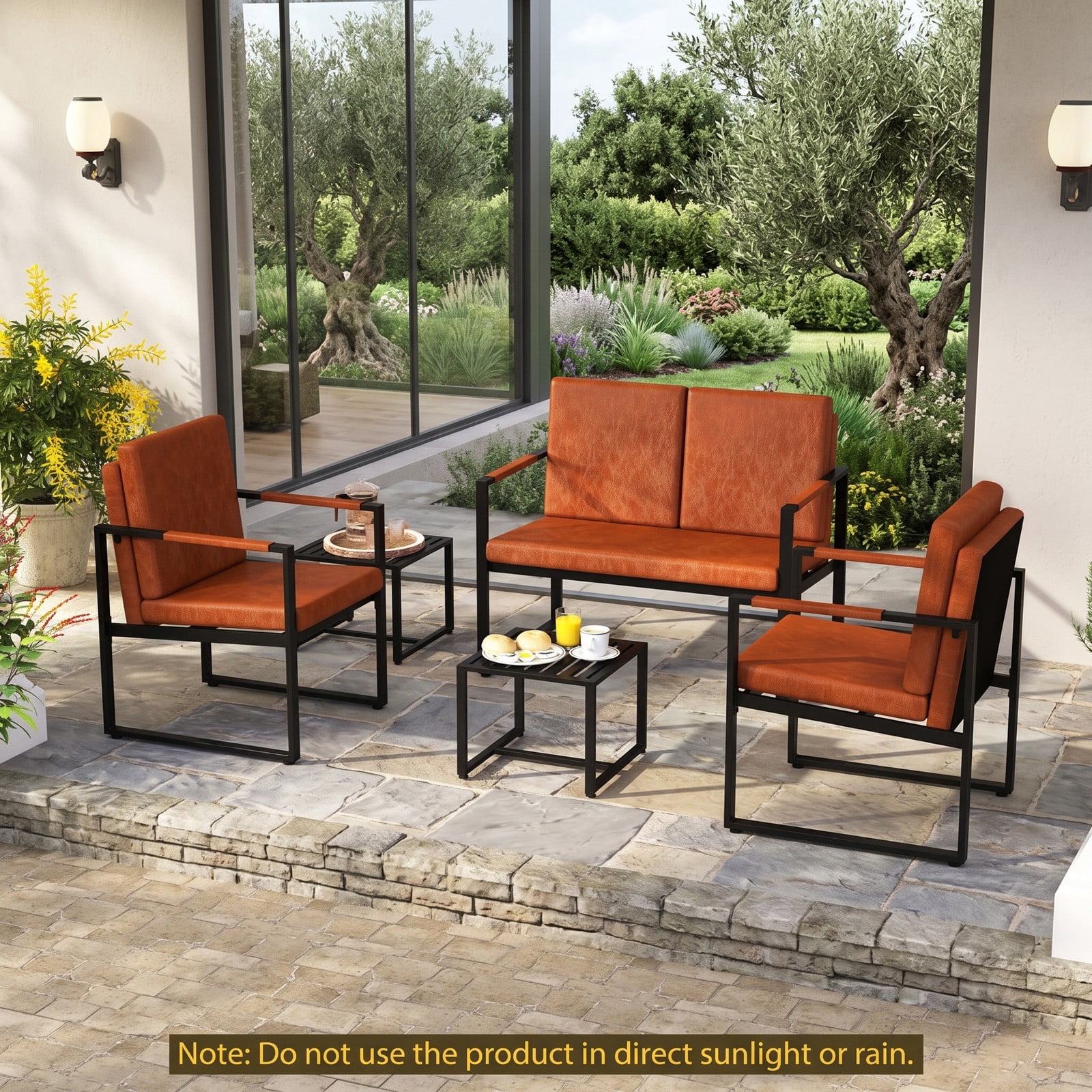Furnibear Modern Loveseat Sofa 2 Seater Small Couch, Faux PU Leather Upholstered Love Seat with Sturdy Metal Frame and Removable Back Pillows for Apartment, Brown